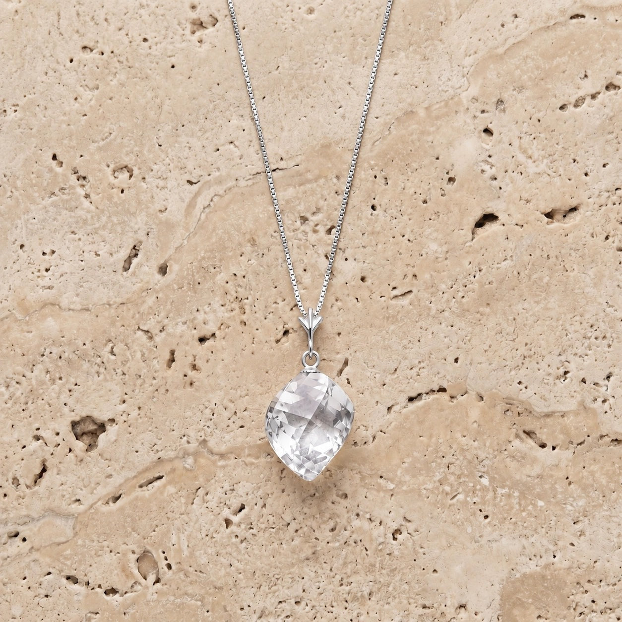 White Gold Pendant Necklace Lemon Quartz 10K — Malvina