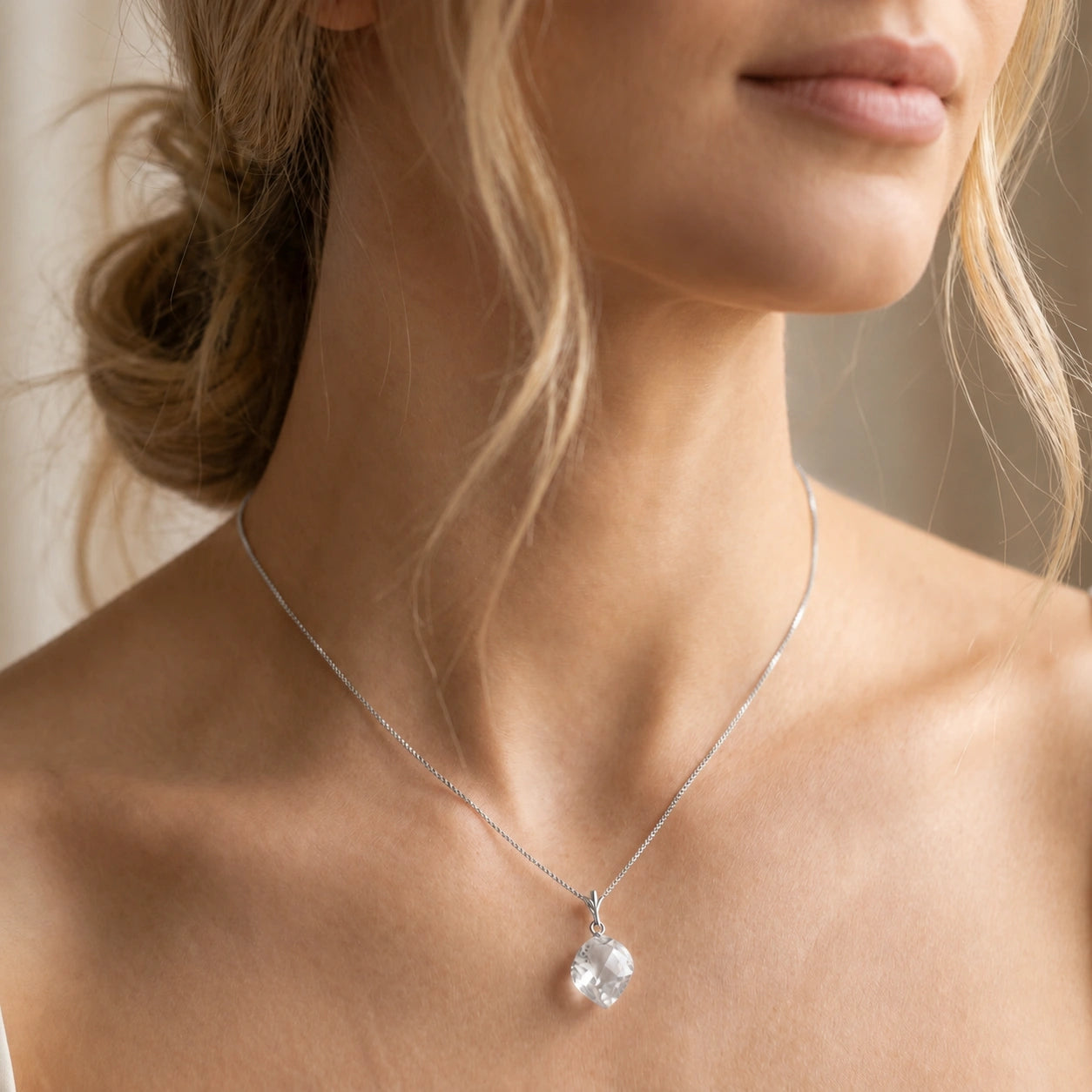 White Gold Pendant Necklace Lemon Quartz 10K — Malvina