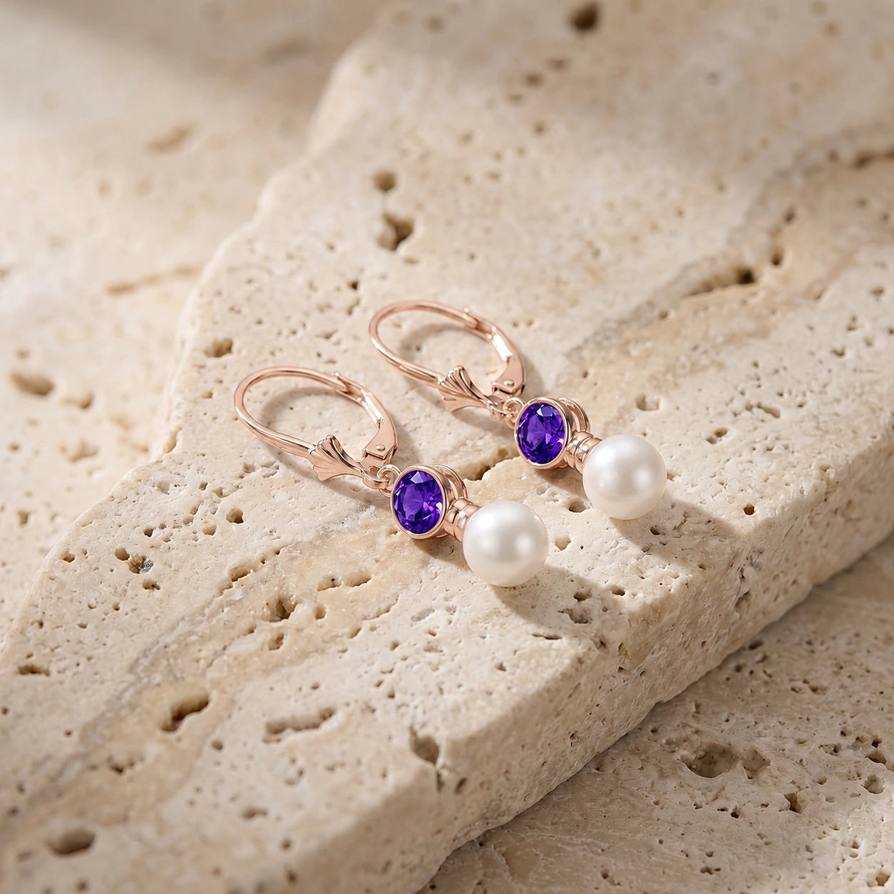Rose Gold Aura Earrings Amethyst 10K — Alma