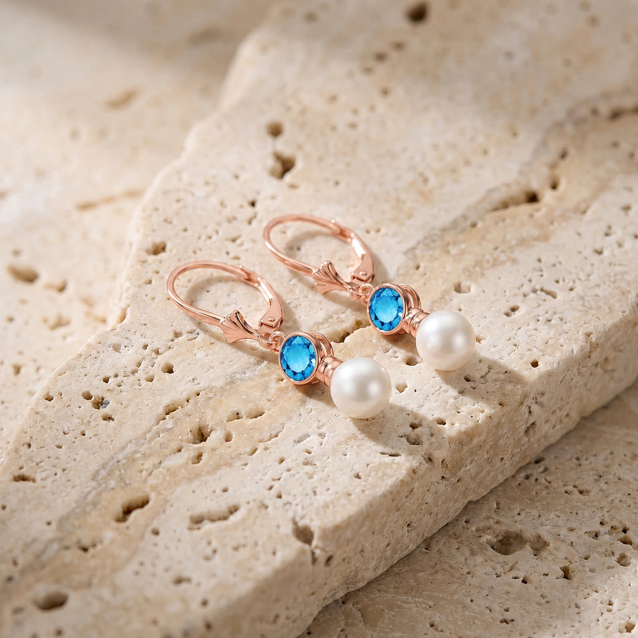 Rose Gold Blue Topaz & Pearl — Emiliangela