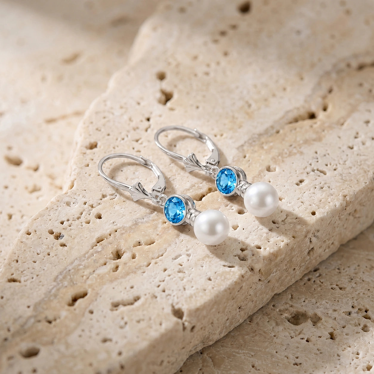 White Gold Blue Topaz & Pearl — Emiliangela