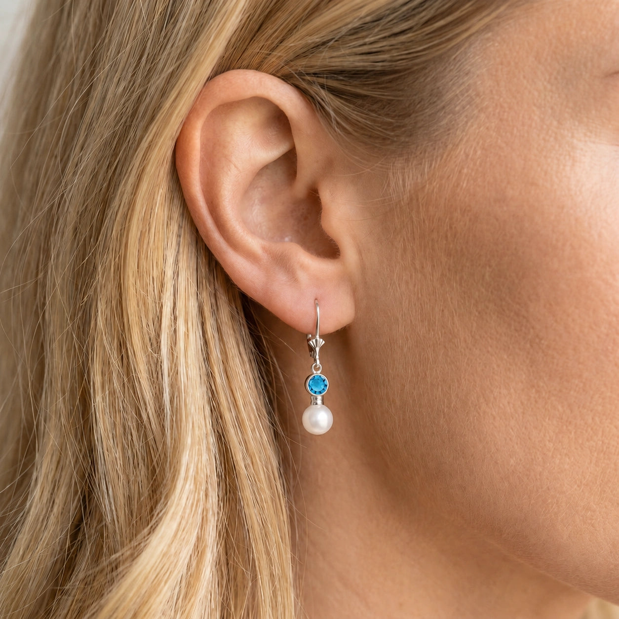 White Gold Blue Topaz & Pearl — Emiliangela