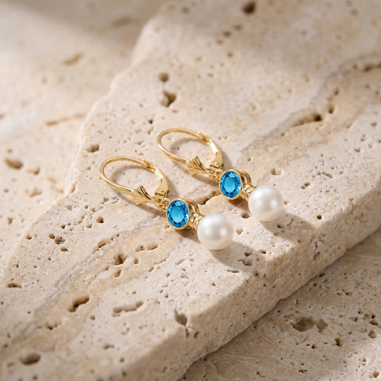Yellow Gold Aura Earrings Blue Topaz 10K — Alma