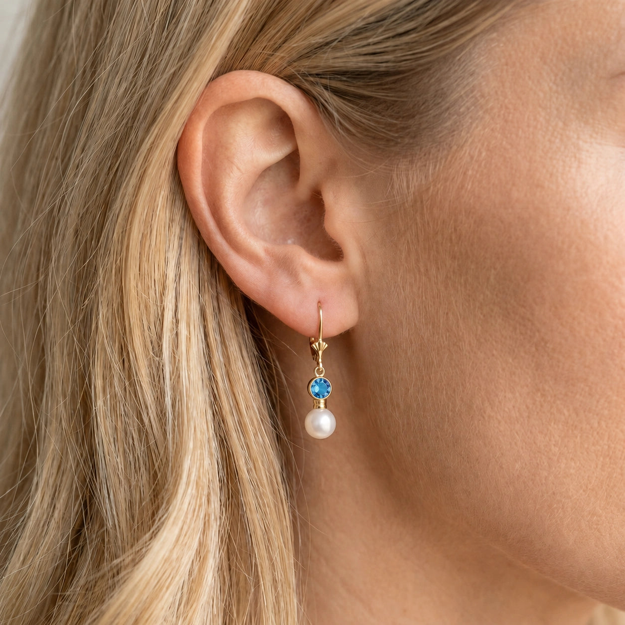 Yellow Gold Aura Earrings Blue Topaz 10K — Alma