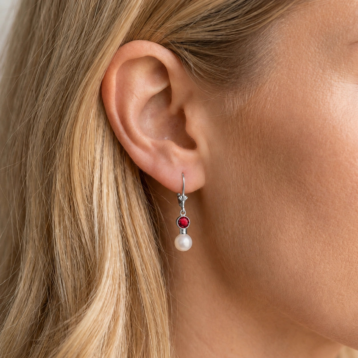 White Gold Aura Earrings Ruby 10K — Alma