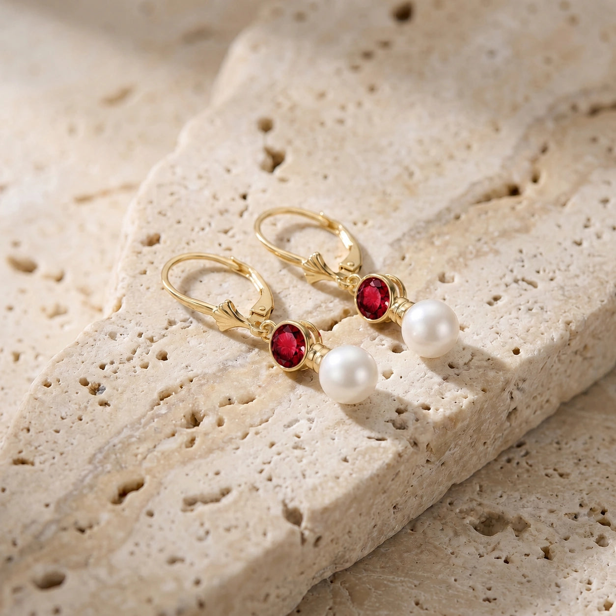 Yellow Gold Aura Earrings Ruby 10K — Alma