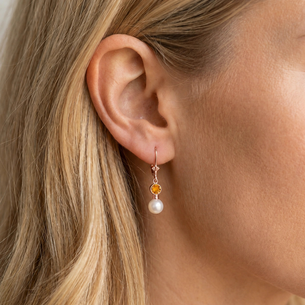 Rose Gold Aura Earrings Citrine 10K — Alma