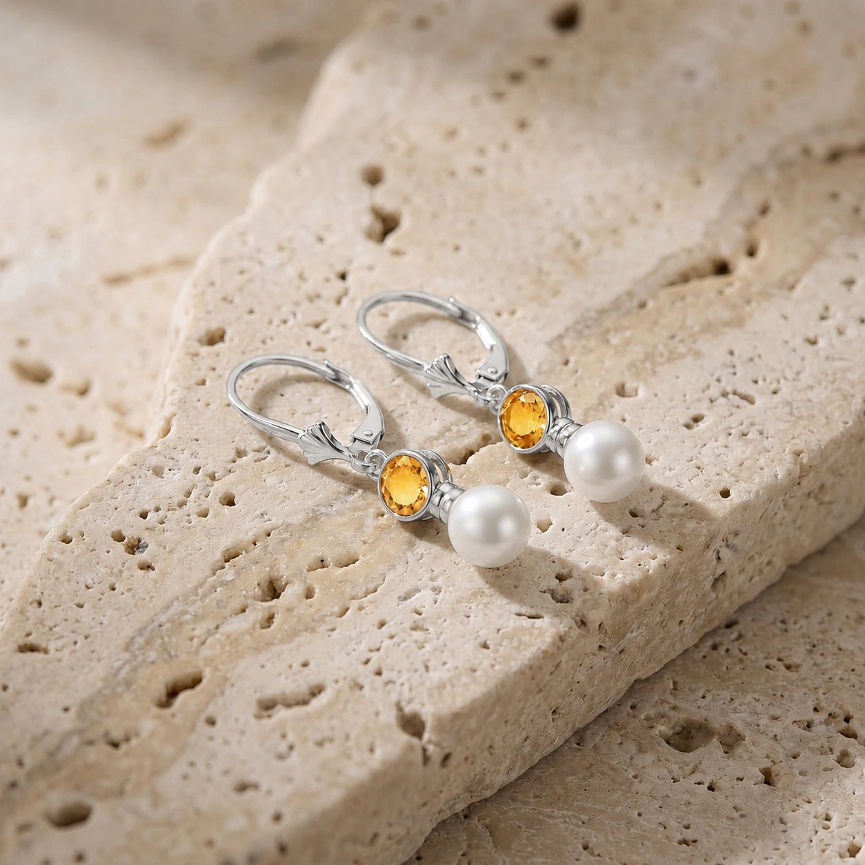 White Gold Aura Earrings Citrine 10K — Alma