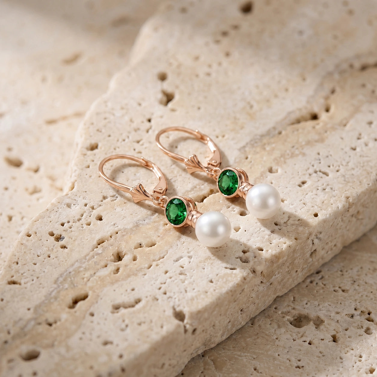 Rose Gold Aura Earrings Emerald 10K — Alma