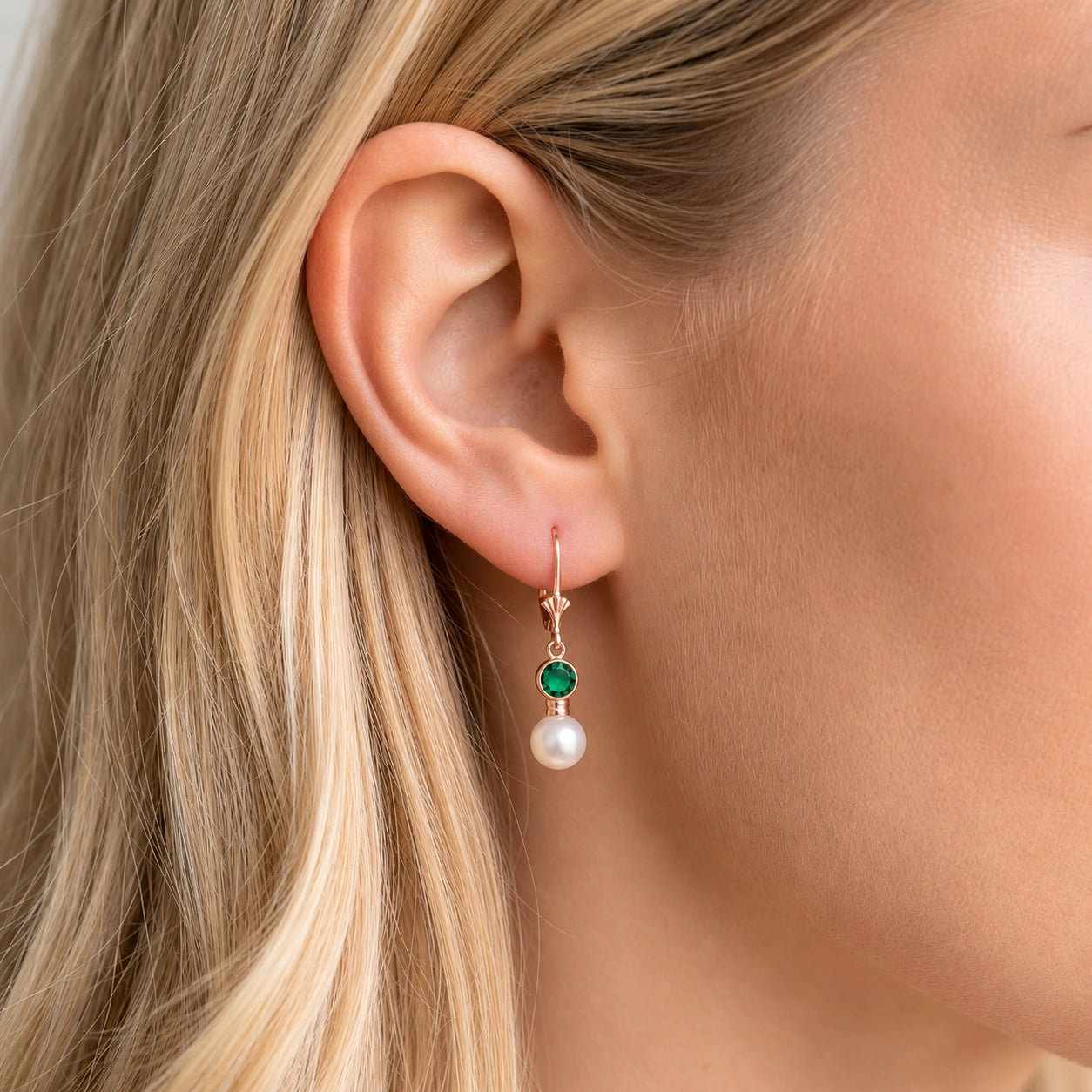 Rose Gold Aura Earrings Emerald 10K — Alma