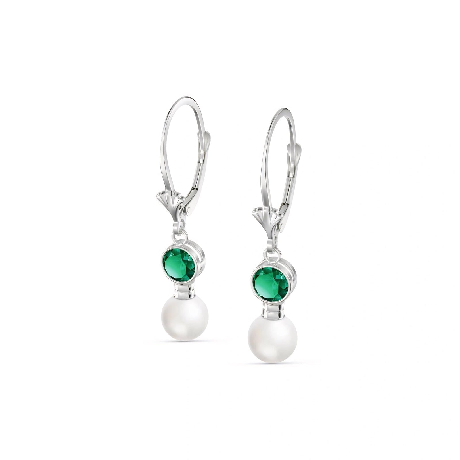 White Gold Aura Earrings Emerald 10K — Alma