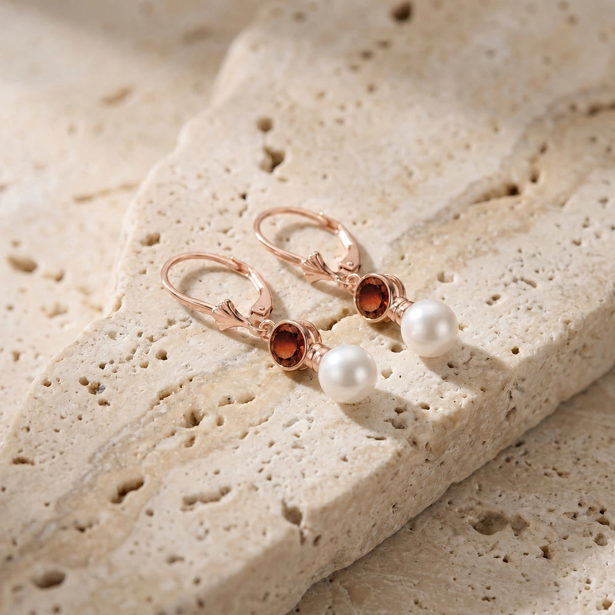 Rose Gold Aura Earrings Garnet 10K — Alma