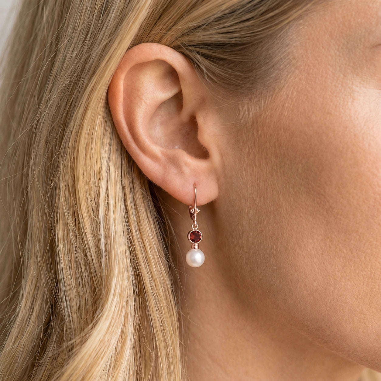Rose Gold Aura Earrings Garnet 10K — Alma