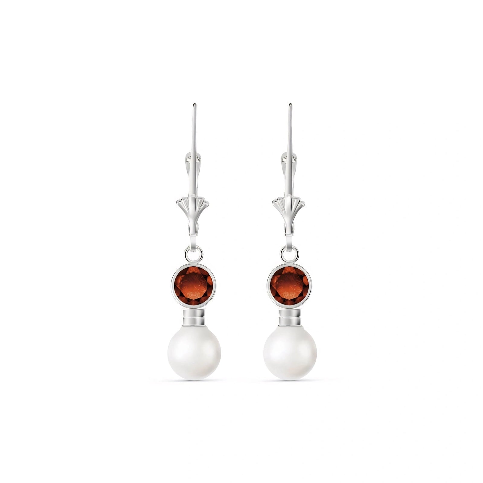 White Gold Aura Earrings Garnet 10K — Alma