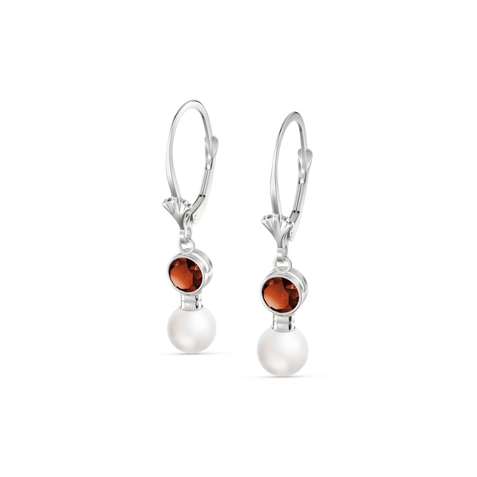 White Gold Aura Earrings Garnet 10K — Alma