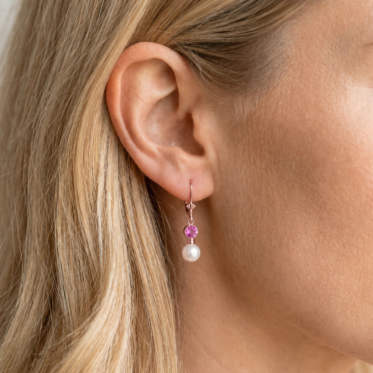 Rose Gold Aura Earrings Pink Topaz 10K — Alma