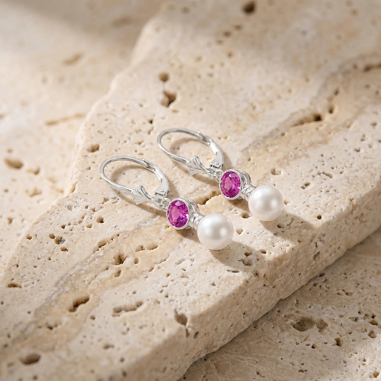White Gold Aura Earrings Pink Topaz 10K — Alma