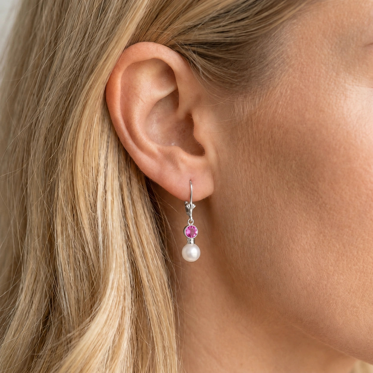 White Gold Aura Earrings Pink Topaz 10K — Alma