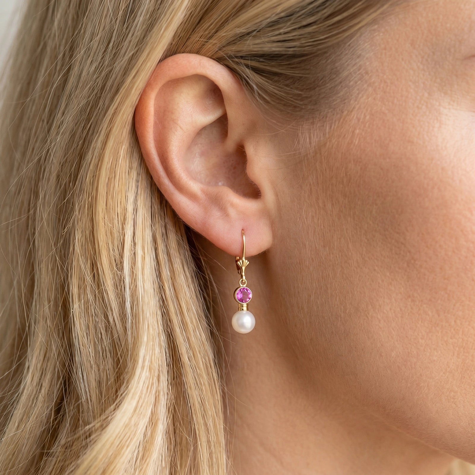 Yellow Gold Aura Earrings Pink Topaz 10K — Alma