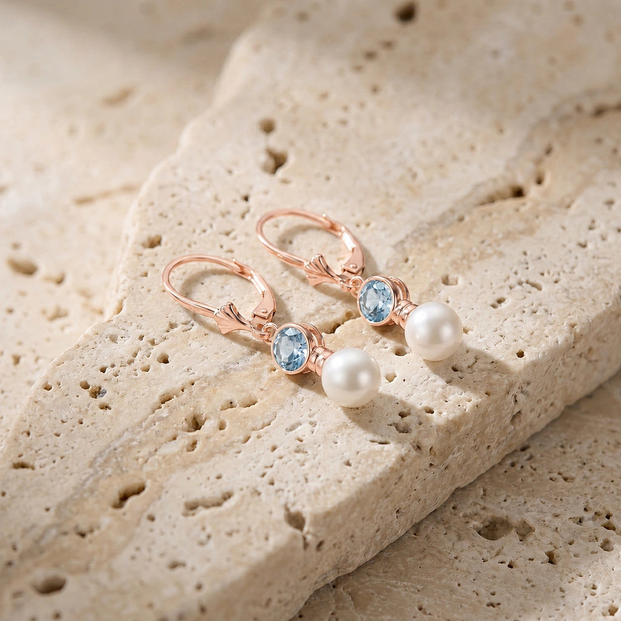 Rose Gold Aura Earrings Aquamarine 10K — Alma