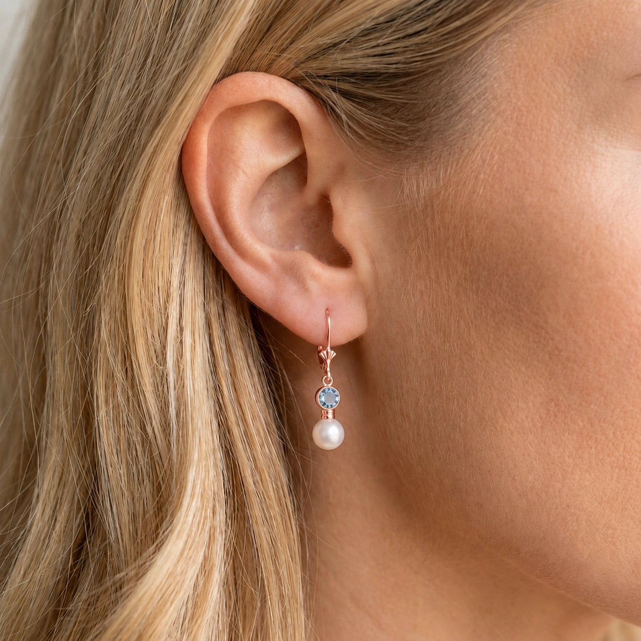 Rose Gold Aura Earrings Aquamarine 10K — Alma