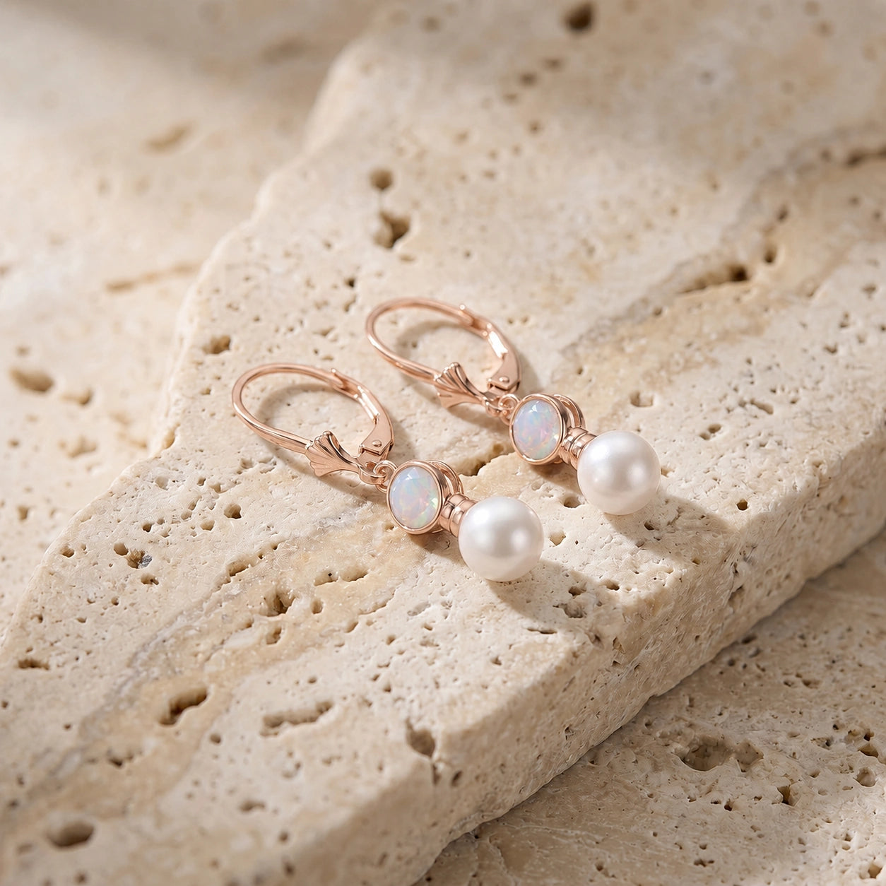 Rose Gold Aura Earrings Opal 10K — Alma