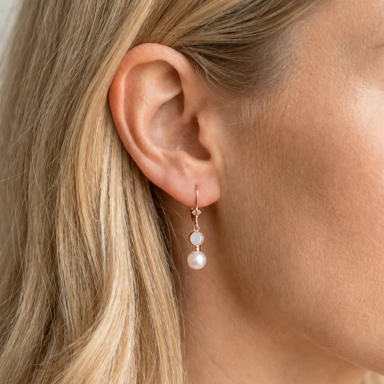 Rose Gold Aura Earrings Opal 10K — Alma