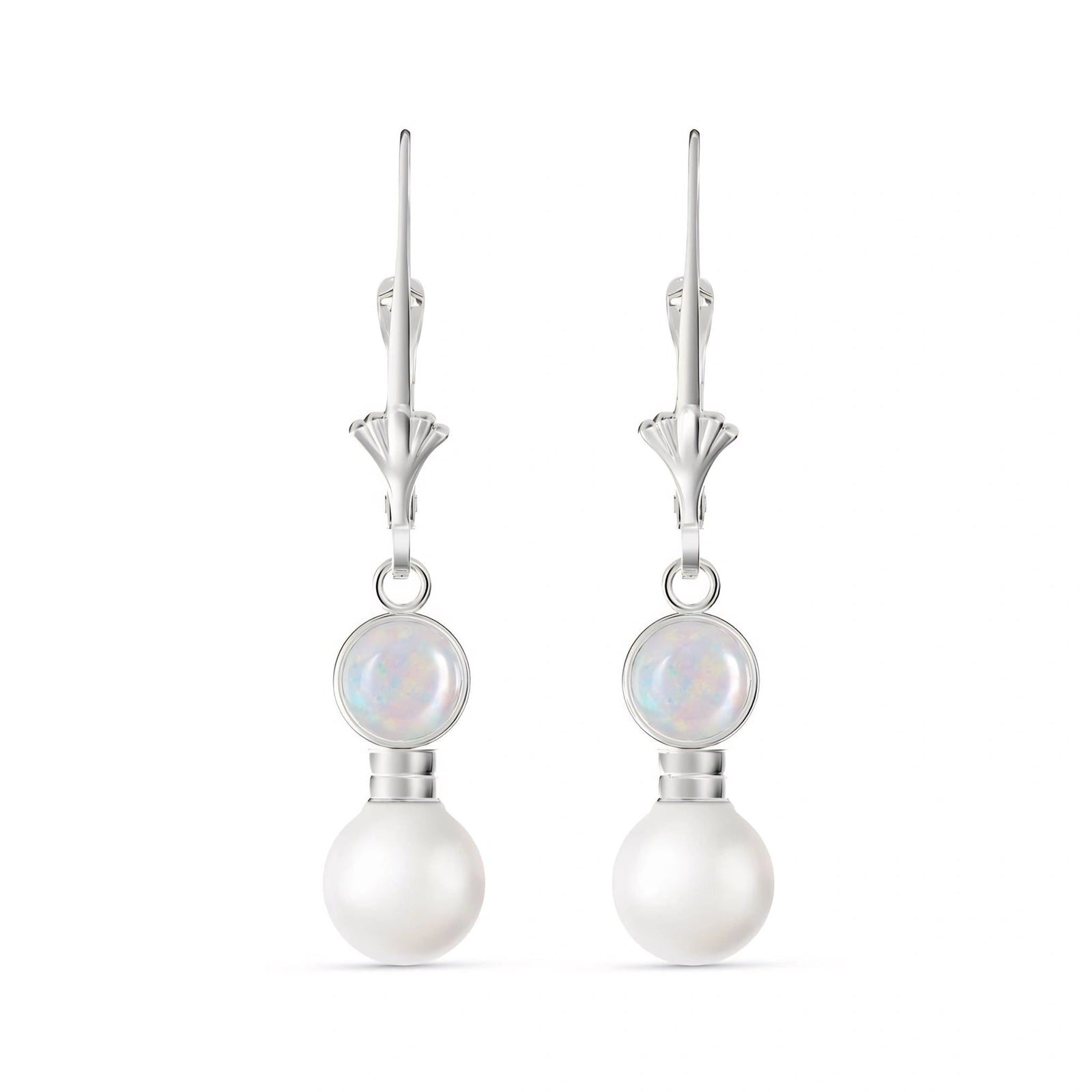 White Gold Aura Earrings Opal 10K — Alma