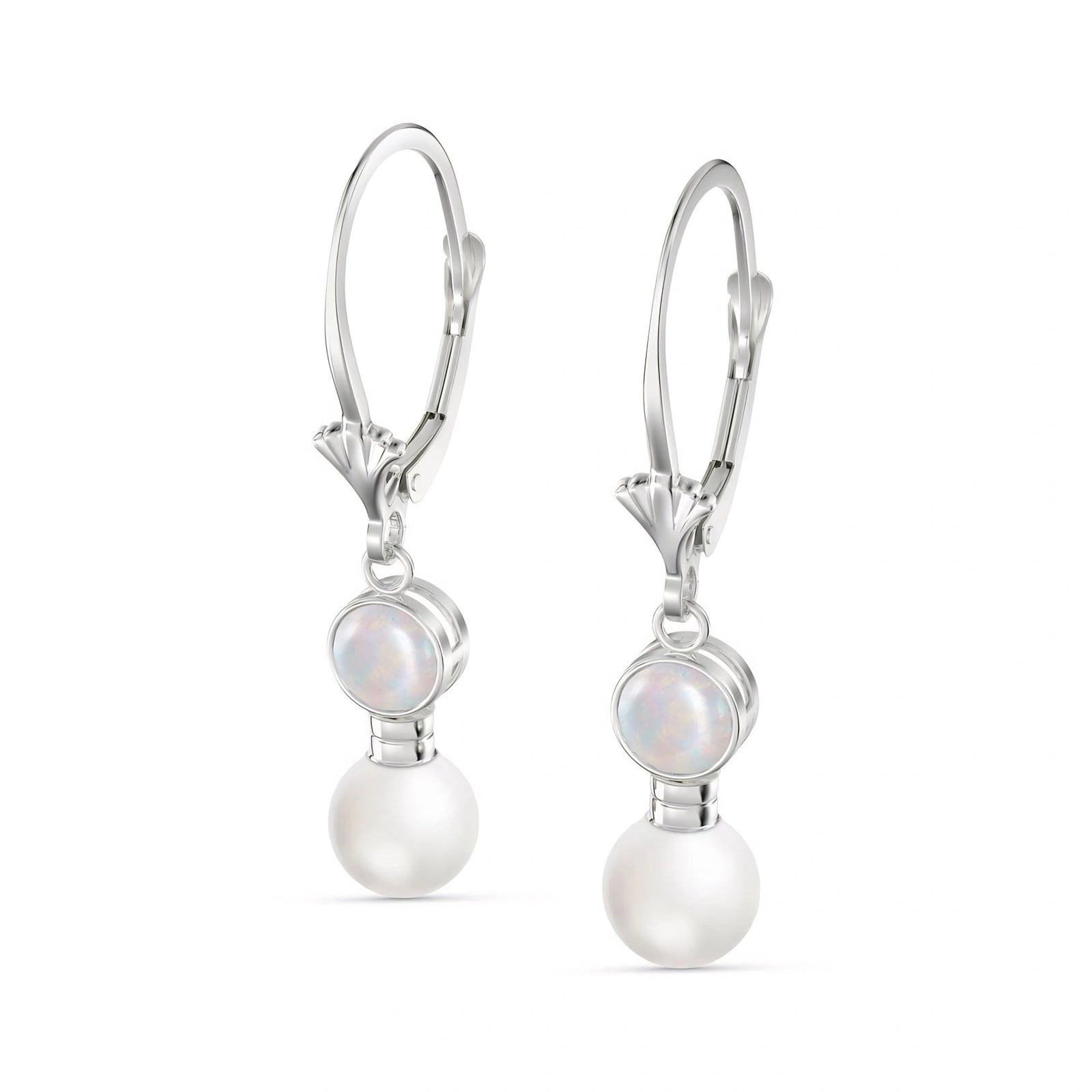 White Gold Aura Earrings Opal 10K — Alma
