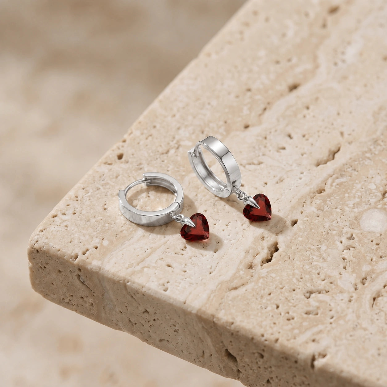 White Gold Bloom Earrings Garnet 10K — Enrica