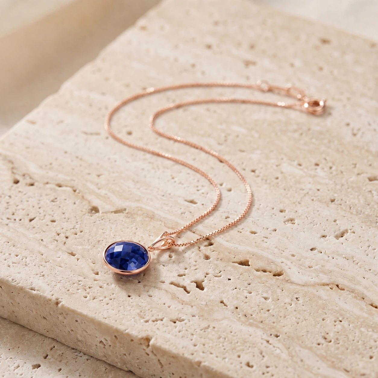 Rose Gold Pendant Necklace Sapphire 10K — Cherubina