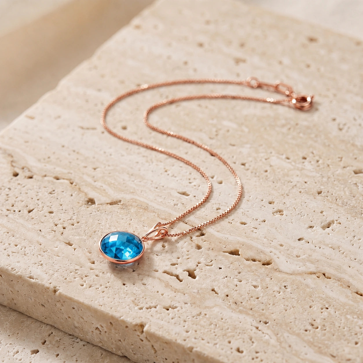 Rose Gold Pendant Necklace Blue Topaz 10K — Cherubina