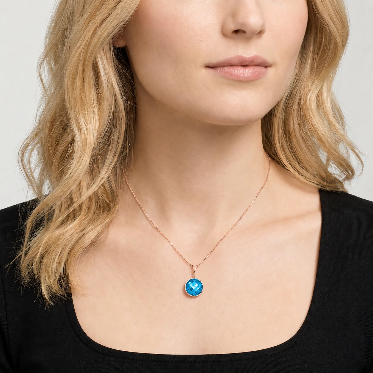 Rose Gold Pendant Necklace Blue Topaz 10K — Cherubina