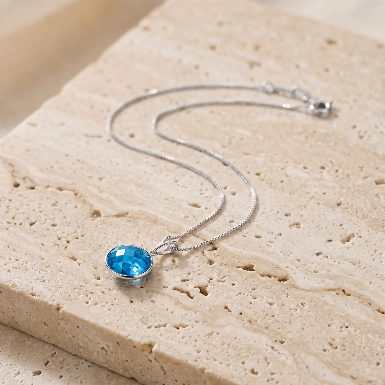 White Gold Pendant Necklace Blue Topaz 10K — Cherubina