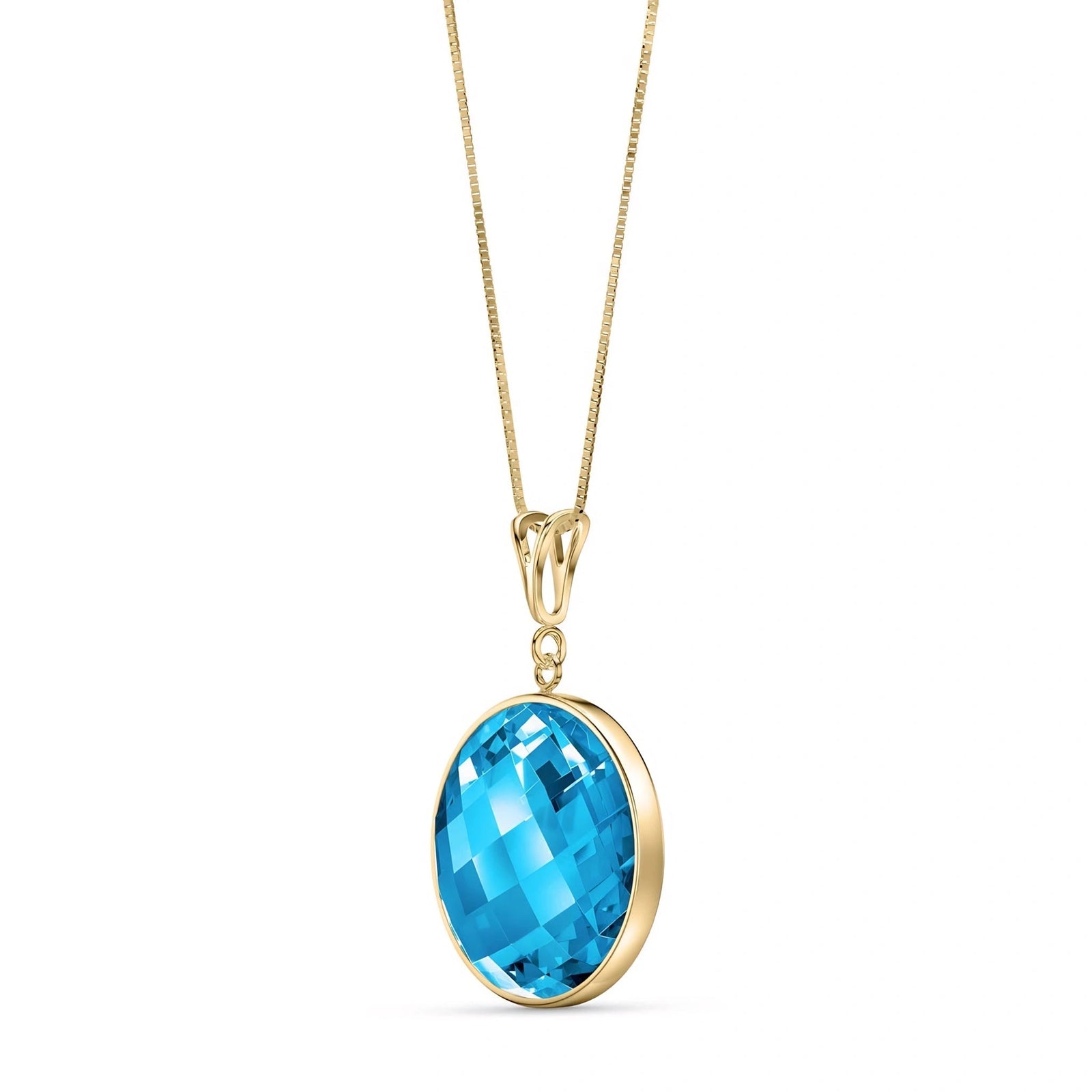 Yellow Gold Pendant Necklace Blue Topaz 10K — Cherubina