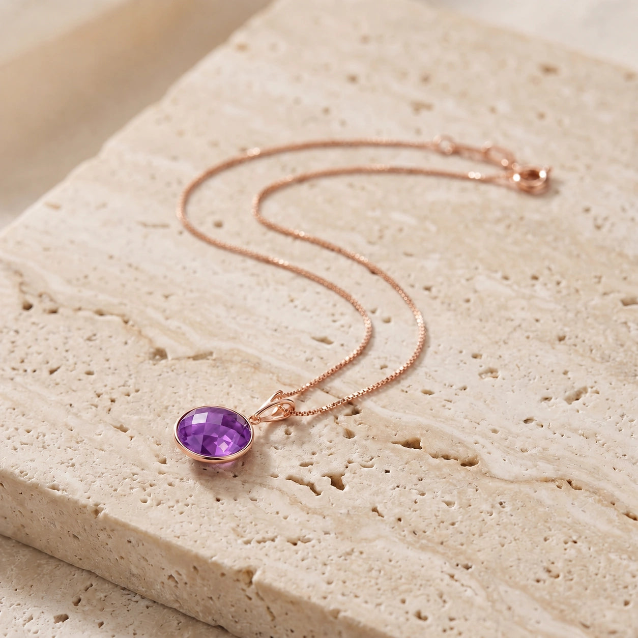 Rose Gold Pendant Necklace Amethyst 10K — Cherubina