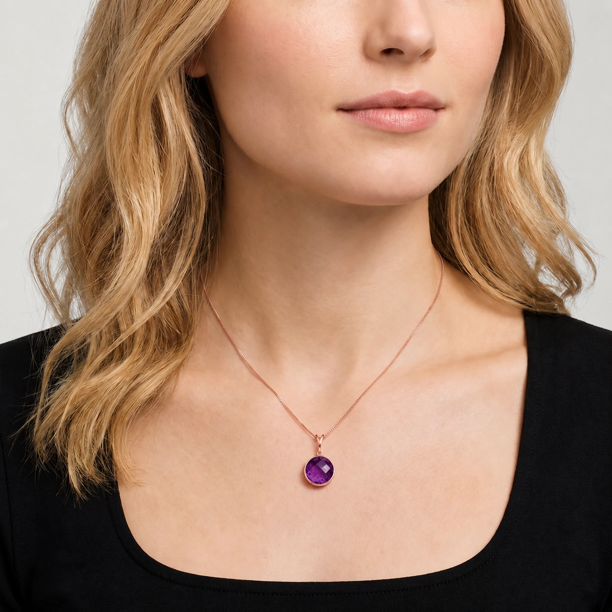 Rose Gold Pendant Necklace Amethyst 10K — Cherubina