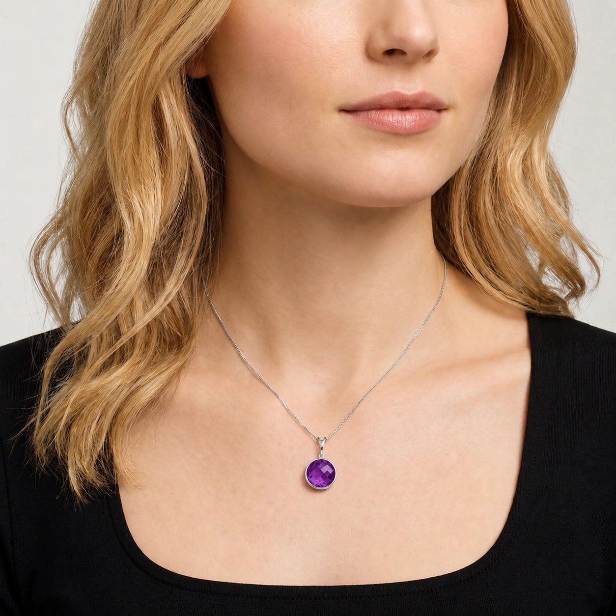 White Gold Pendant Necklace Amethyst 10K — Cherubina