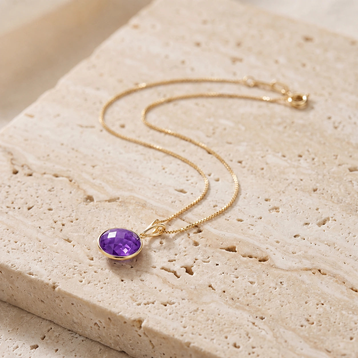 Yellow Gold Pendant Necklace Amethyst 10K — Cherubina