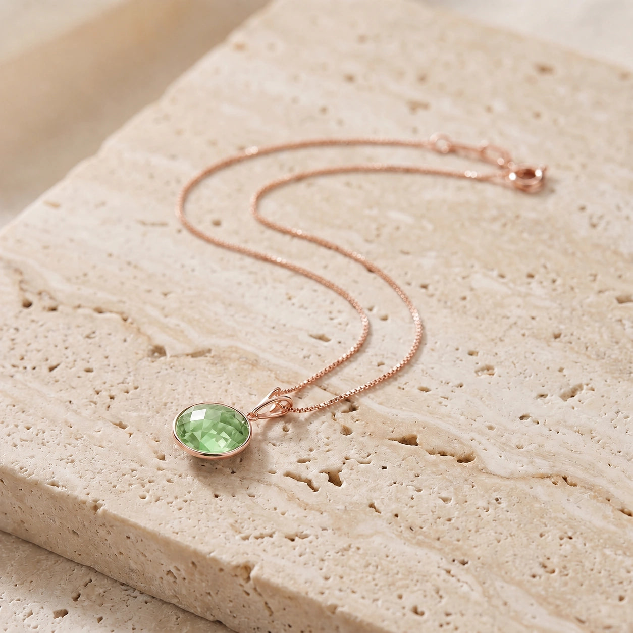 Rose Gold Pendant Necklace Green Amethyst 10K — Cherubina