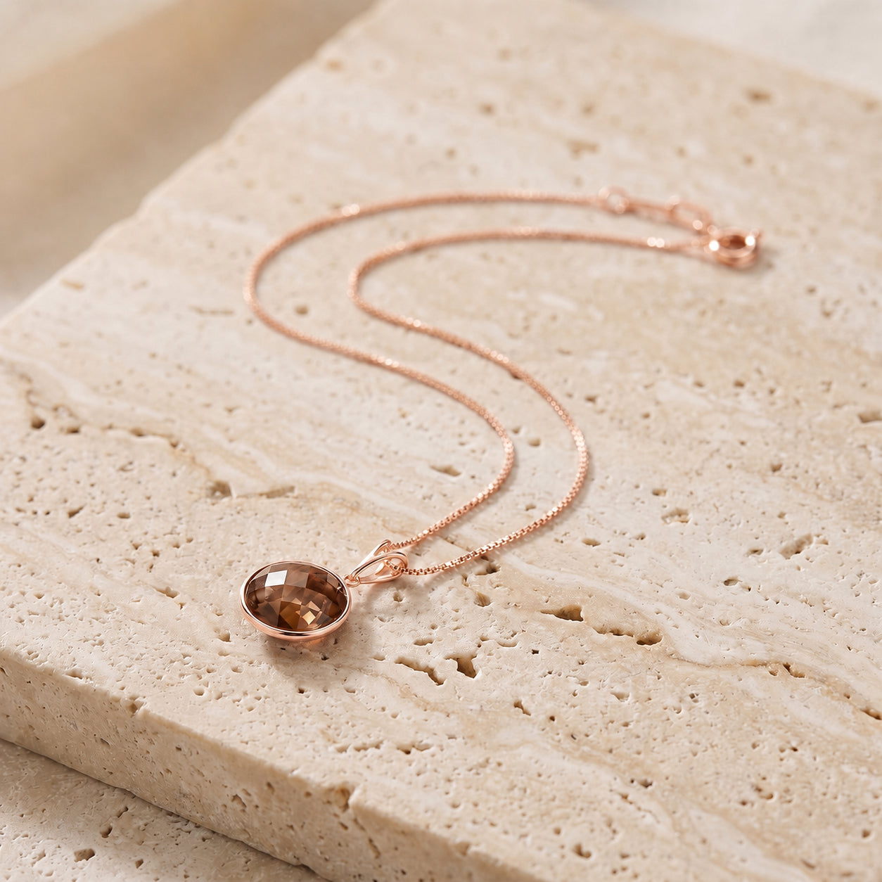 Rose Gold Pendant Necklace Smoky Quartz 10K — Cherubina