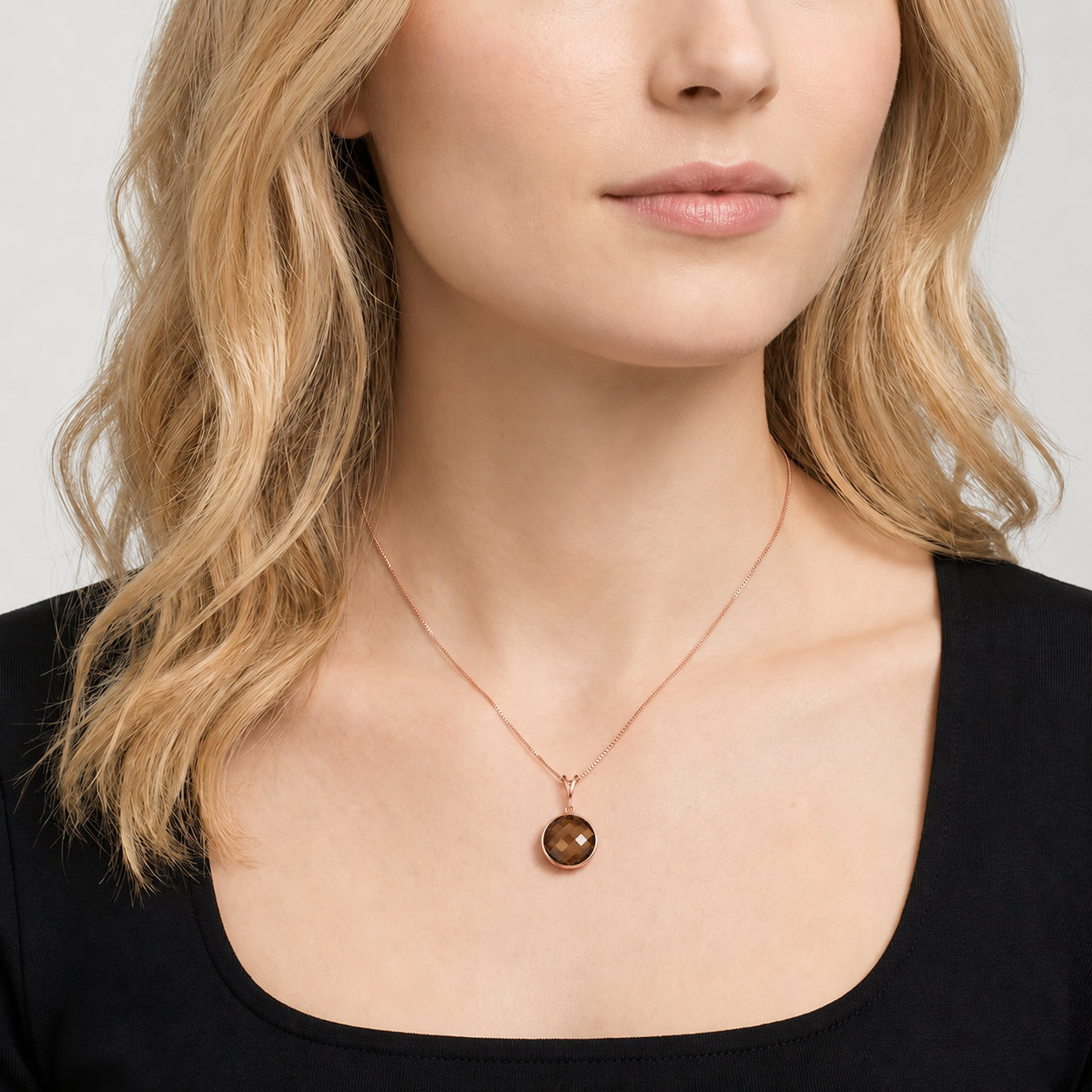 Rose Gold Pendant Necklace Smoky Quartz 10K — Cherubina