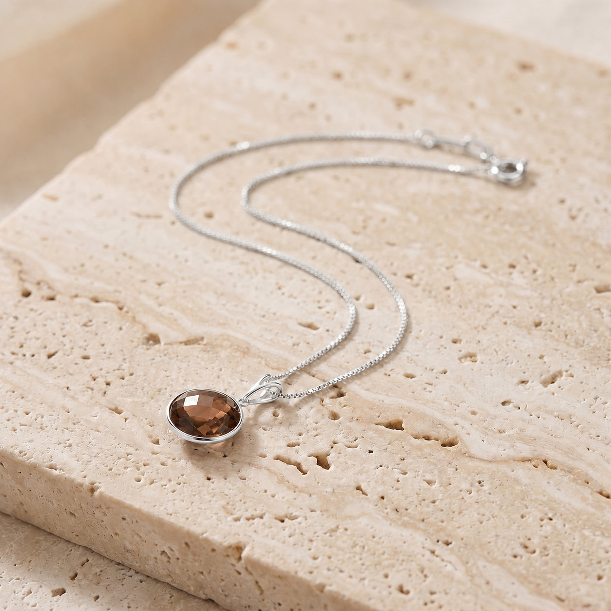 White Gold Pendant Necklace Smoky Quartz 10K — Cherubina