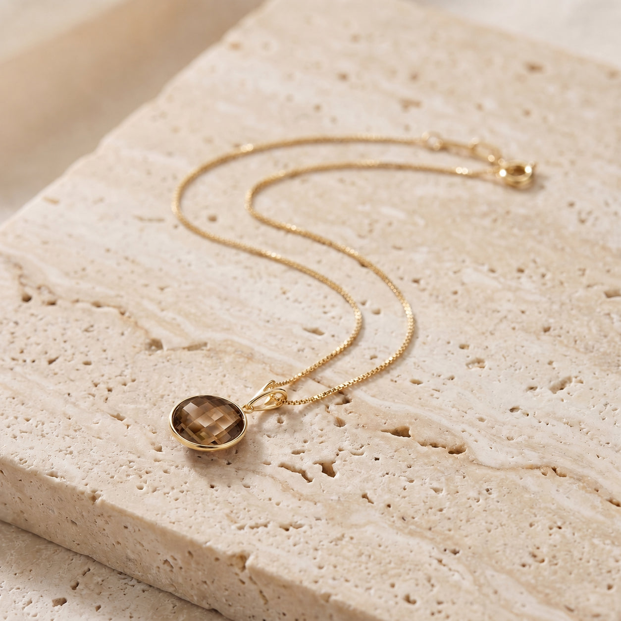 Yellow Gold Pendant Necklace Smoky Quartz 10K — Cherubina