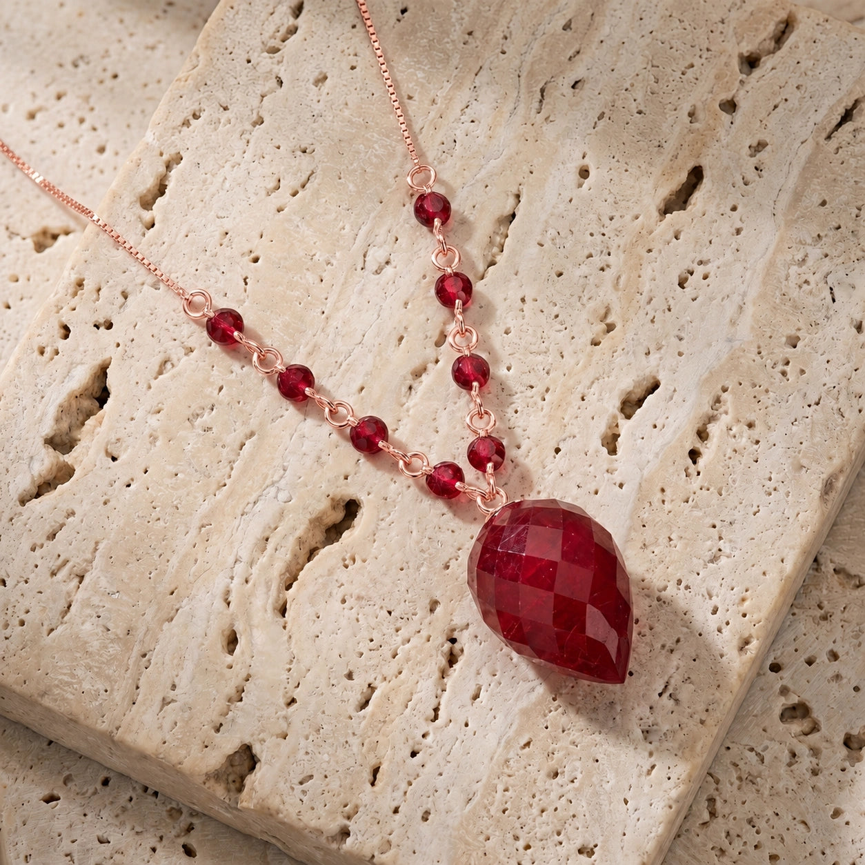 Rose Gold Pendant Necklace Ruby 10K — Aurora