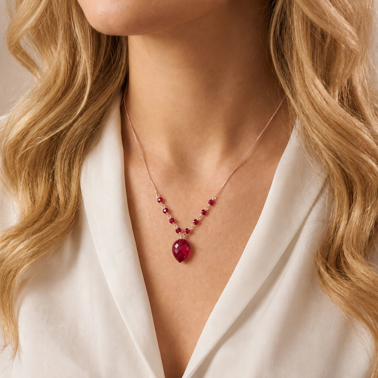 Rose Gold Pendant Necklace Ruby 10K — Aurora