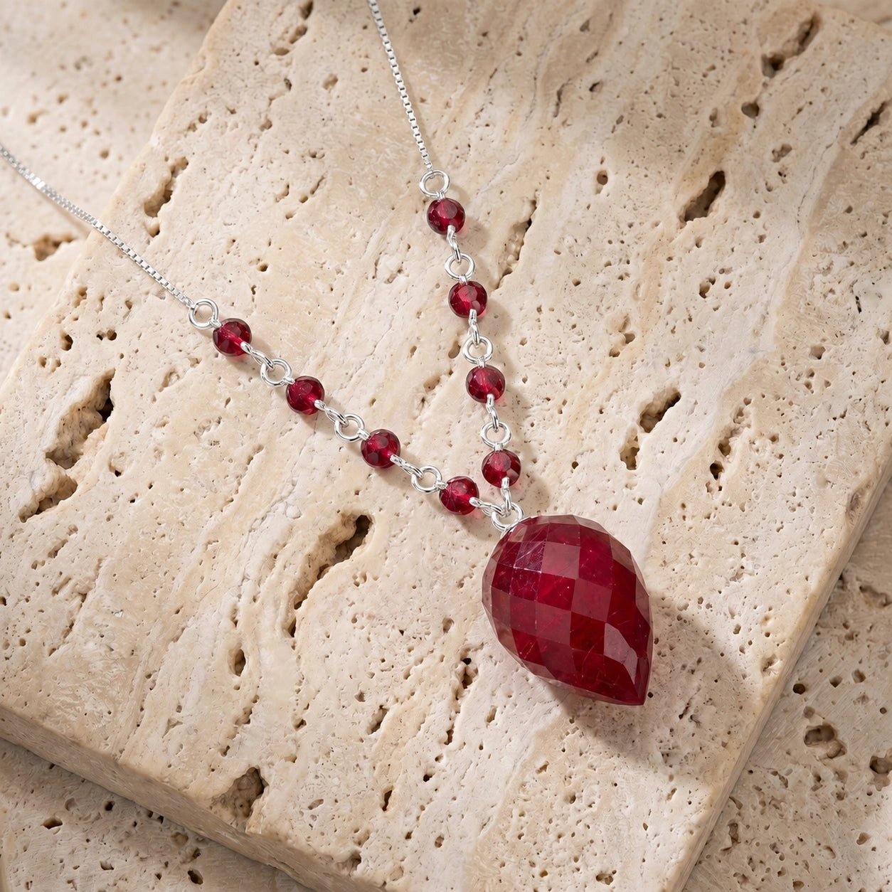 White Gold Pendant Necklace Ruby 10K — Aurora
