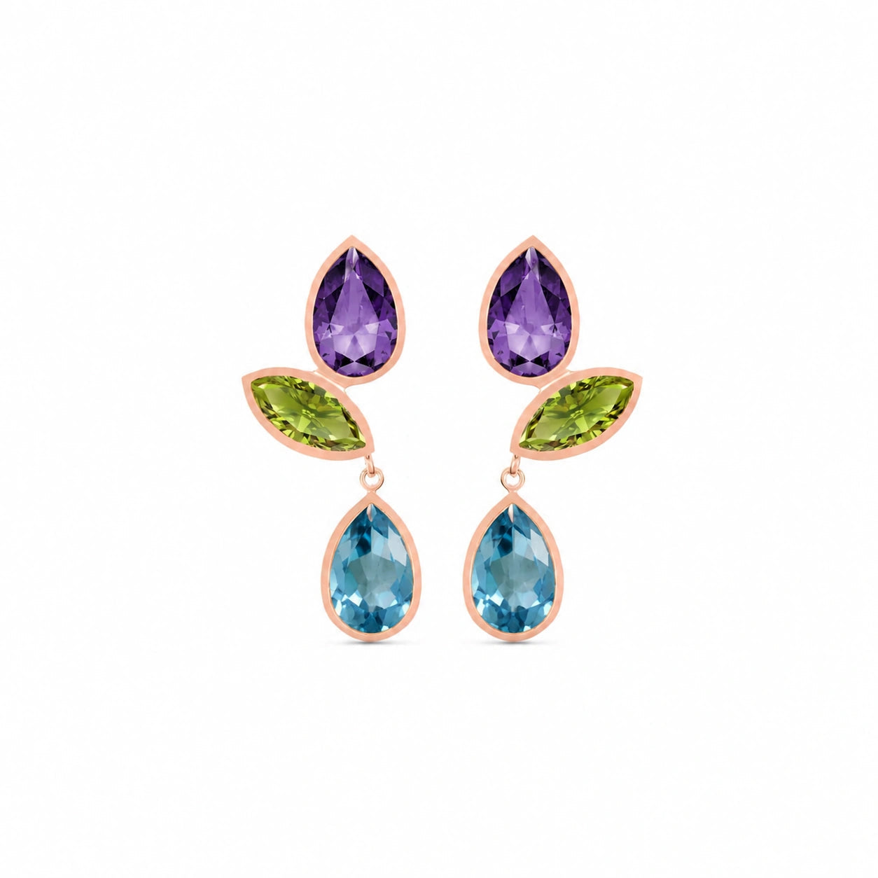 Rose Gold Blue Topaz & Amethyst & Peridot — Ermellina