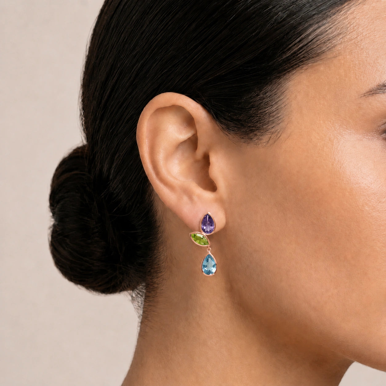 Rose Gold Blue Topaz & Amethyst & Peridot — Ermellina