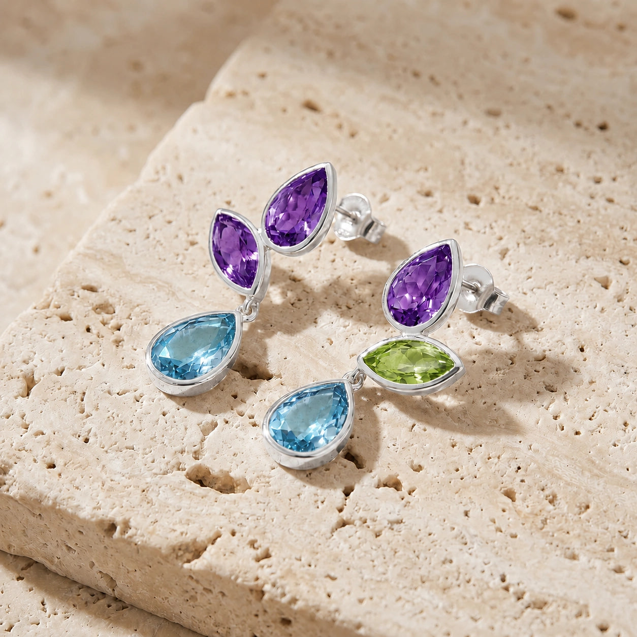 White Gold Blue Topaz & Amethyst & Peridot — Ermellina